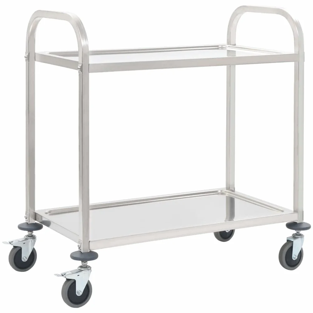 Carrello da portata in acciaio inox, 95 x 45 x 83,5 cm, carrello da cucina a 2 livelli con 2 livelli, ruote scorrevoli con freni, telaio stabile per cibi e bevande