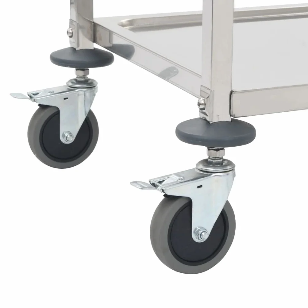 Carrello da portata in acciaio inox, 95 x 45 x 83,5 cm, carrello da cucina a 2 livelli con 2 livelli, ruote scorrevoli con freni, telaio stabile per cibi e bevande