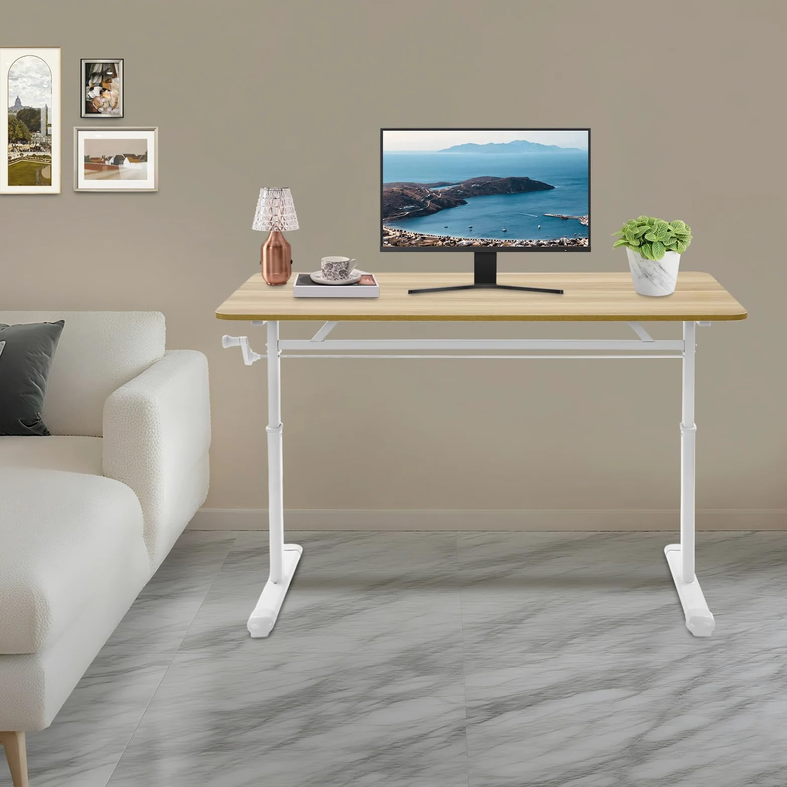 Scrivania regolabile in altezza, 120 x 60 cm, tavolo da lavoro manuale