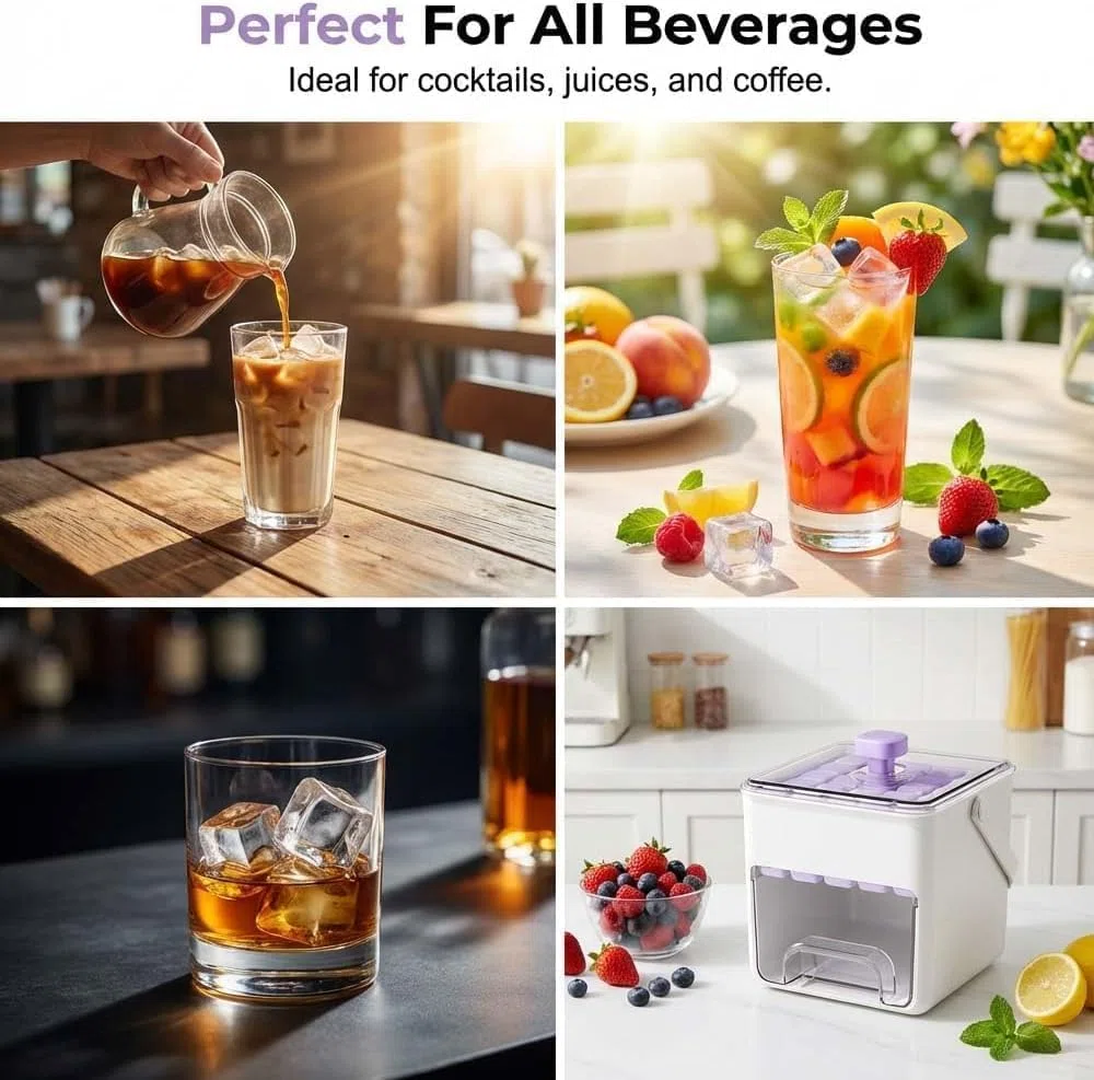 Ice Maker con coperchio Easy Press, 2 in 1, grande capacità