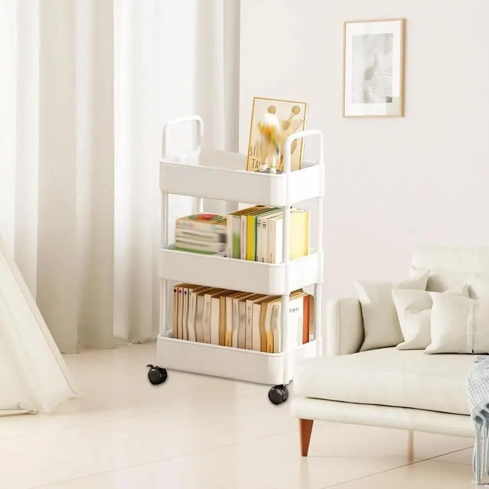 Carrello Cucina Spostamento Multiuso Carrello Portaoggetti da Cucina in Plastica A 3 Ripiani, Scaffale Mobile, Organizer Scorrevole per Il Bagno Carrellino Portaoggetti Esterno(Yellow)