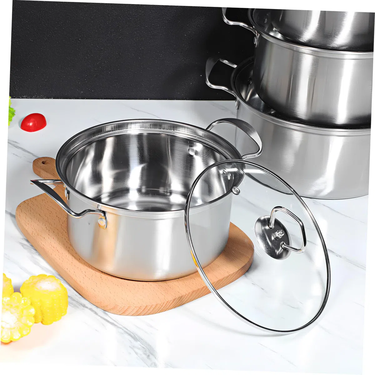 VALICLUD Set Pentole Professionali in Acciaio Inox 5 Pezzi con Coperchi