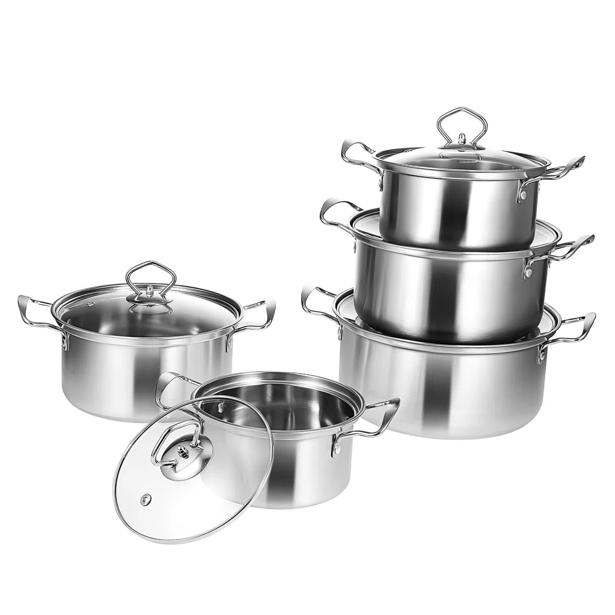 VALICLUD Set Pentole Professionali in Acciaio Inox 5 Pezzi con Coperchi