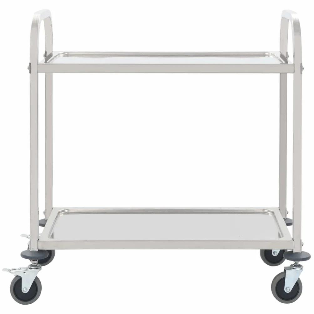Carrello da portata in acciaio inox, 95 x 45 x 83,5 cm, carrello da cucina a 2 livelli con 2 livelli, ruote scorrevoli con freni, telaio stabile per cibi e bevande