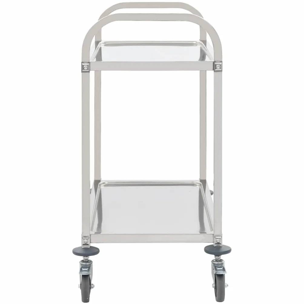 Carrello da portata in acciaio inox, 95 x 45 x 83,5 cm, carrello da cucina a 2 livelli con 2 livelli, ruote scorrevoli con freni, telaio stabile per cibi e bevande