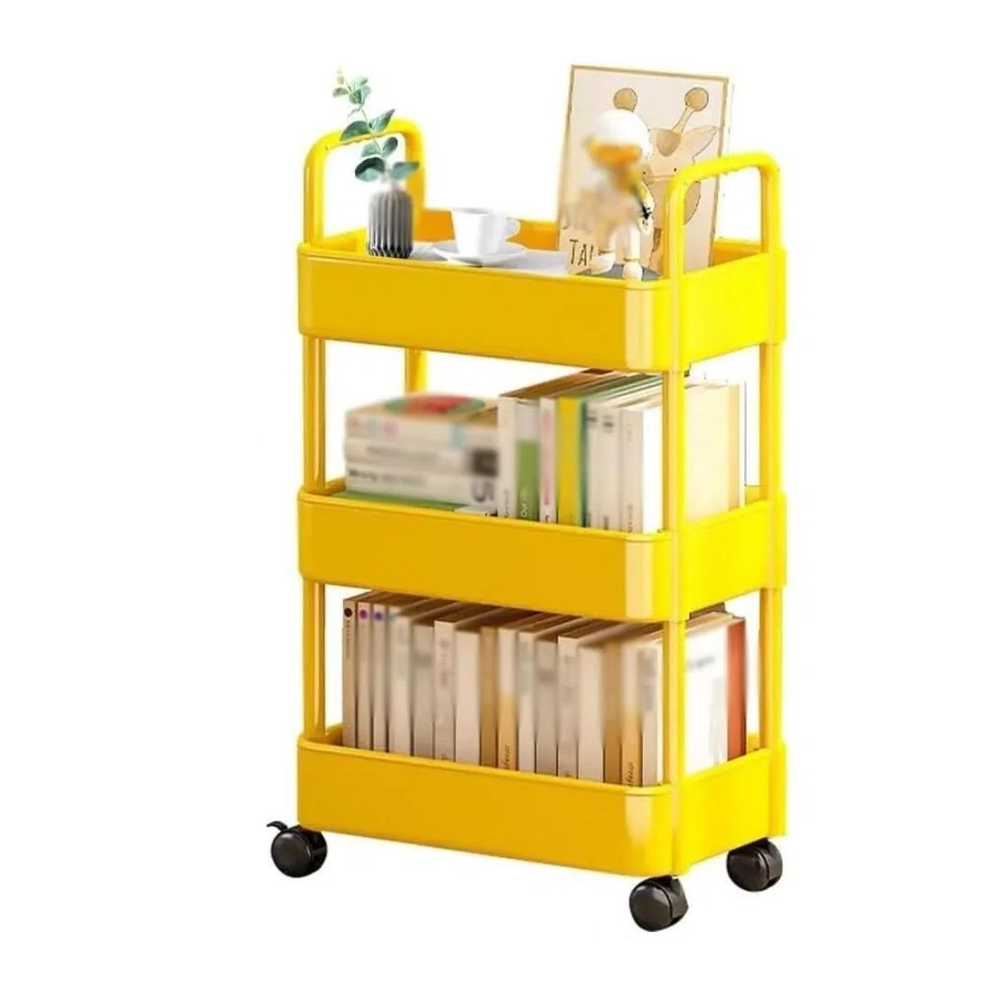 Carrello Cucina Spostamento Multiuso Carrello Portaoggetti da Cucina in Plastica A 3 Ripiani, Scaffale Mobile, Organizer Scorrevole per Il Bagno Carrellino Portaoggetti Esterno(Yellow)