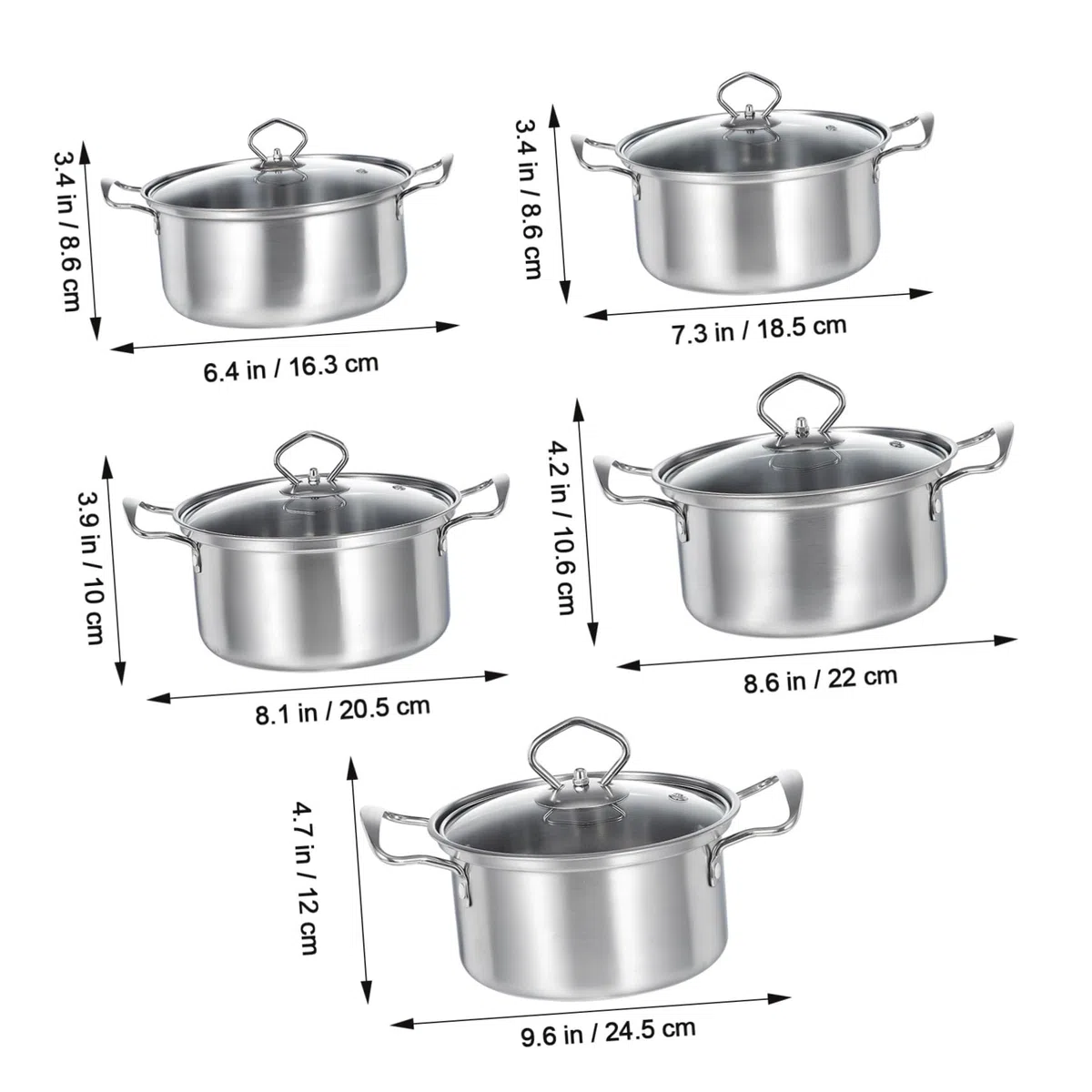 VALICLUD Set Pentole Professionali in Acciaio Inox 5 Pezzi con Coperchi