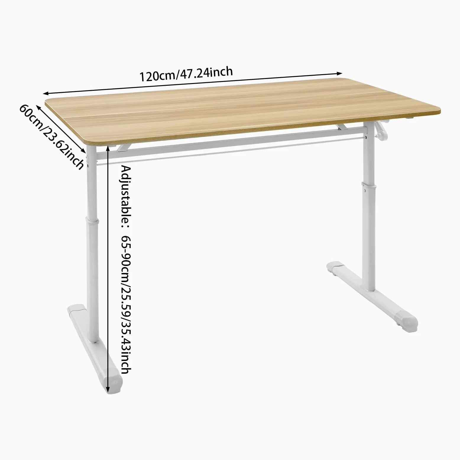 Scrivania regolabile in altezza, 120 x 60 cm, tavolo da lavoro manuale