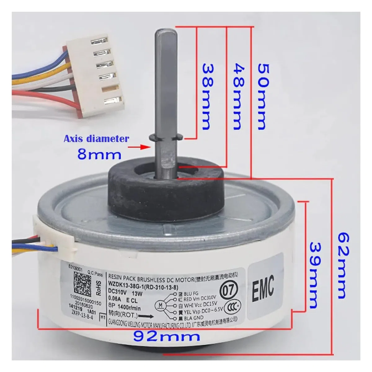 Condizionatore d'aria Motore interno WZDK13-38G-1 RD-310-13-8 13W DC Brushless Fan Motor Inverter Condizionatore Motore del ventilatore Parti del condizionatore d'aria
