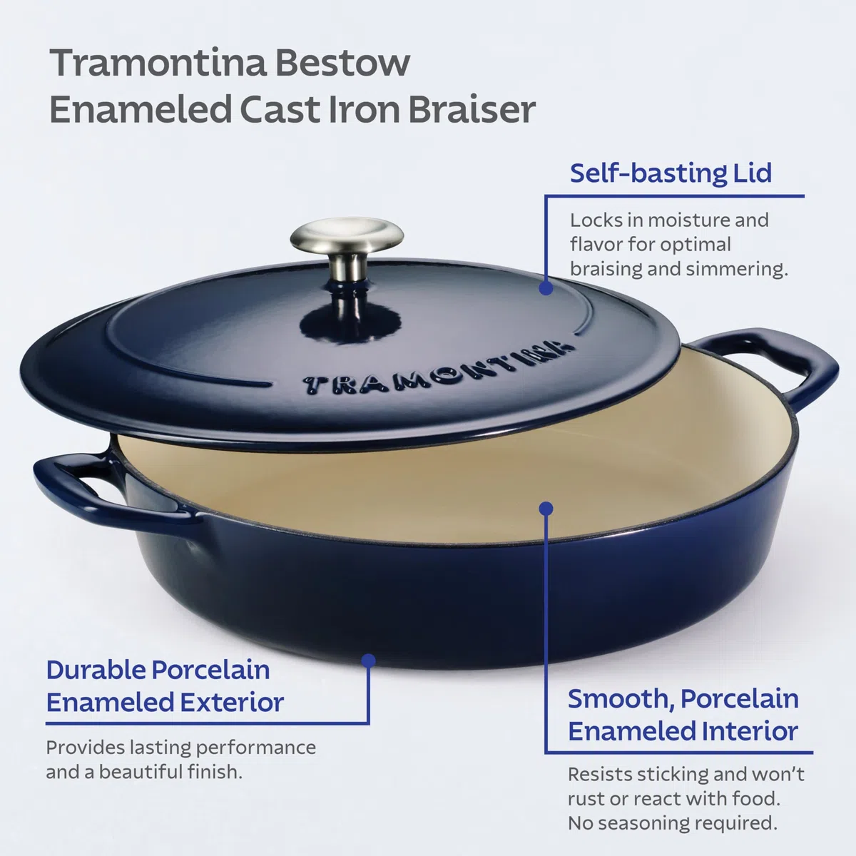 Tramontina Padella Bassa in Ghisa Smaltata Blu Bestow 30 cm 3,8 L